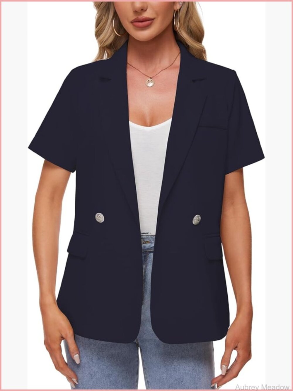 Short Sleeve Blazer Suit Jacket with Pockets